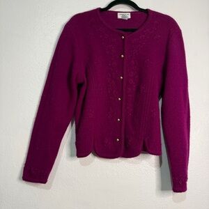 Crystal Magenta 100% Boiled Wool Cardigan Sweater with Gold Buttons. Sz M.